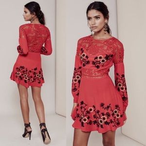 For Love & Lemons Isabella Floral Embroidered Lace Mini Dress Red Size S Revolve